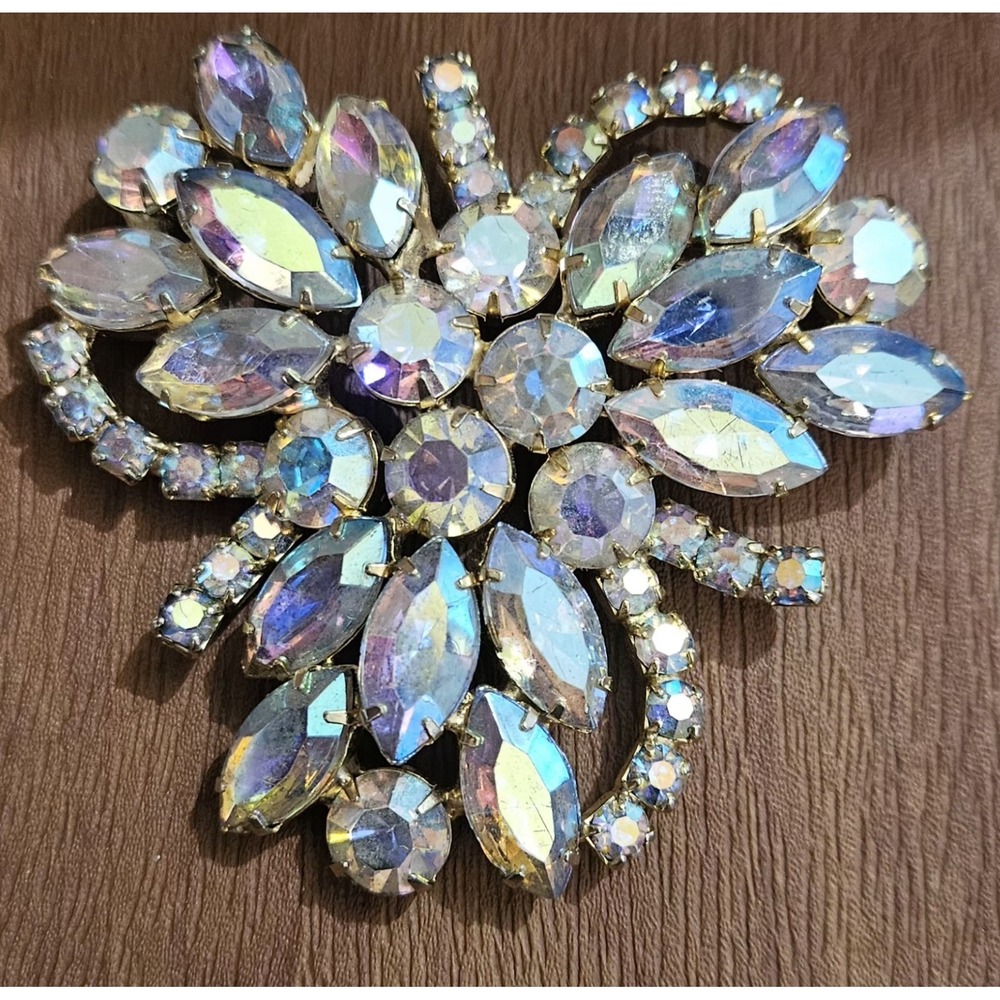 Juliana DeLizza & Elster Large Aurora Borealis Rhinestone Brooch Pin